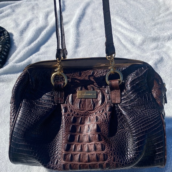 Brahmin Handbags - Mitch Cocoa Melbourne Brown Black Leather FIXED HANDLES